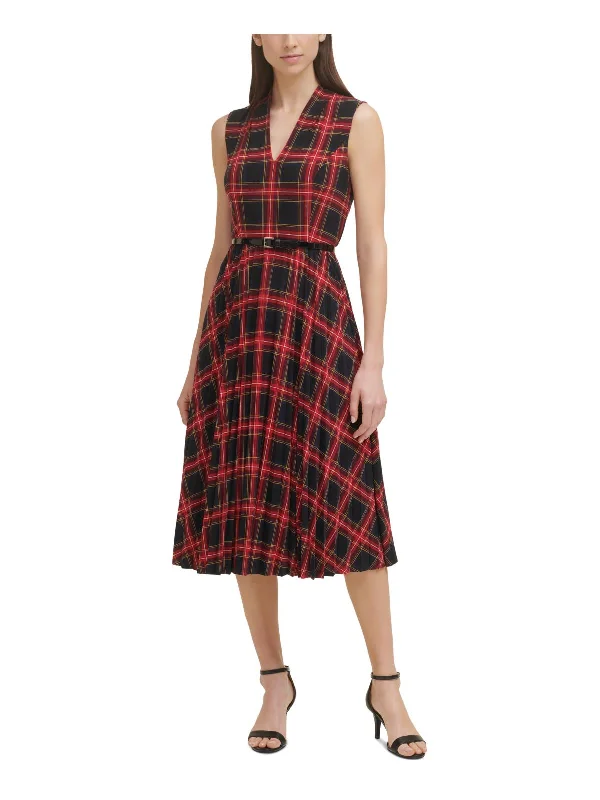 Womens Plaid Calf Midi Dress Trendy Boho Midi Dress