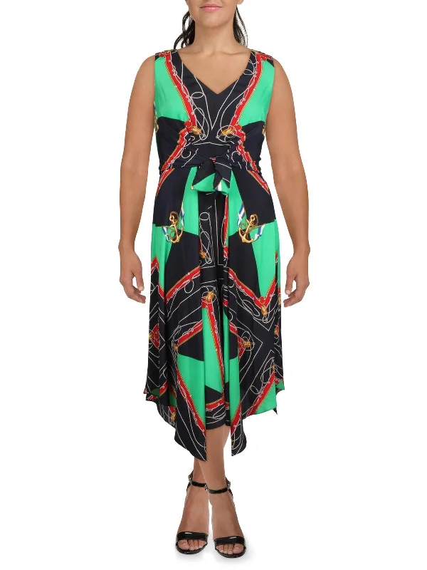 Womens Printed Sleeveless Midi Dress Trendy Fit-and-Flare Midi Dress