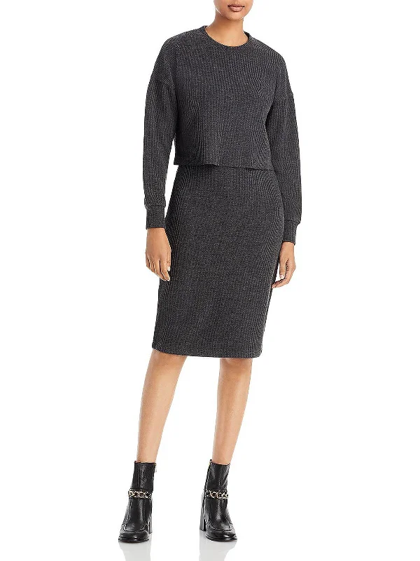 Womens Ribbed Calf Midi Dress Cozy Knit Midi Dress