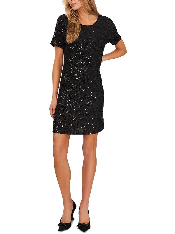 Womens Sequined Short Mini Dress Chic Pleated Mini Dress