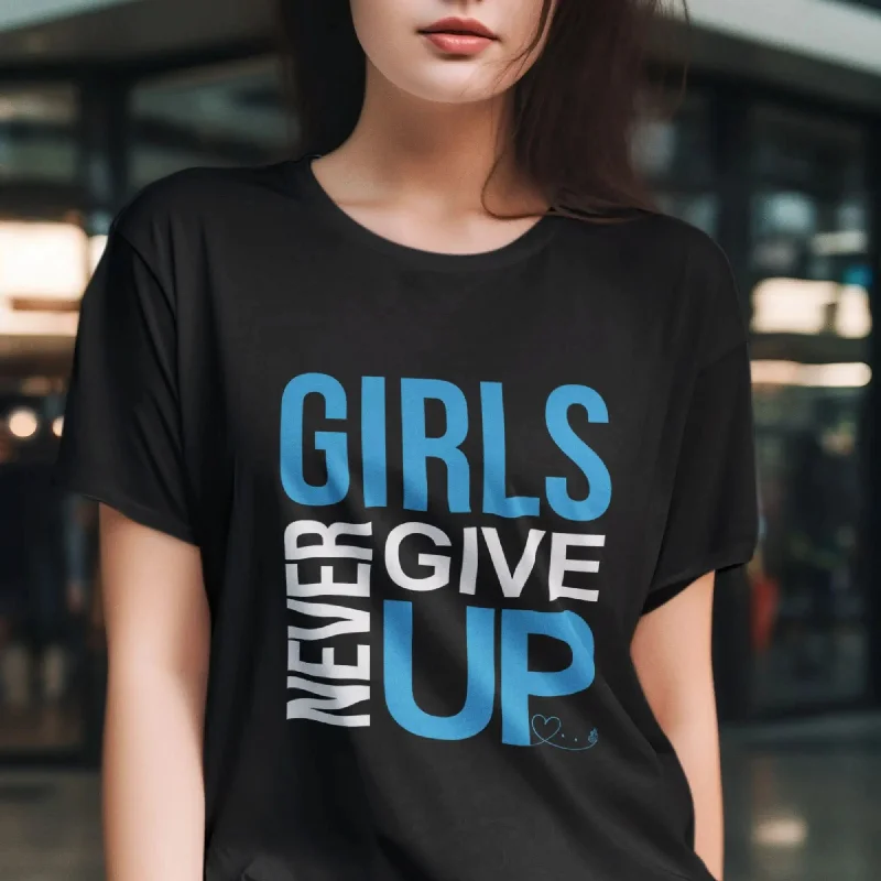 Girls Never Give Up Round Neck Half Sleeve Classic T-Shirt Print Jacquard Patchwork