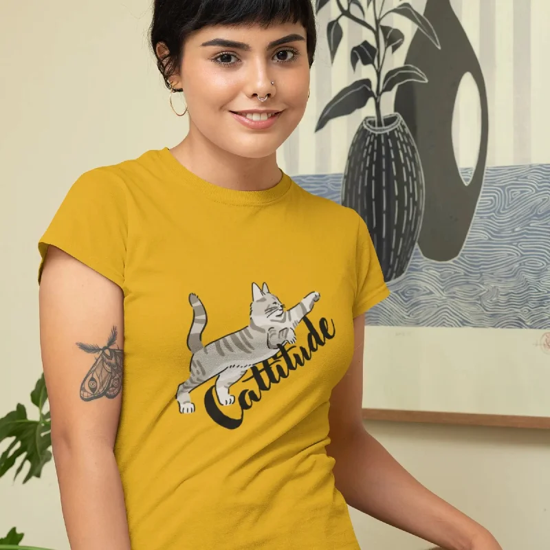 Cattitude Round Neck Half Sleeve Classic T-Shirt Fashionable Trendy Casual