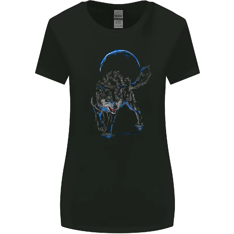 Abstract Wolf With the Moon Werewolf Lycan Womens Wider Cut T-Shirt Mesh Blend Leather Blend Suede Blend Abstract Wolf With the Moon Werewolf Lycan Womens Wider Cut T-Shirt Mesh Blend Leather Blend Suede Blend