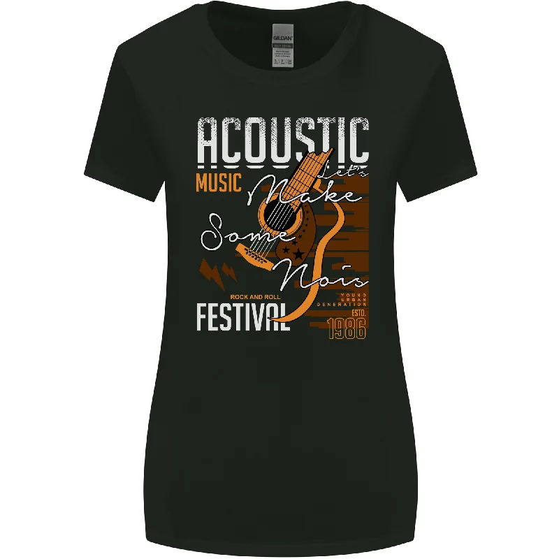 Acoustic Music Country & Western Guitar Womens Wider Cut T-Shirt Elasticated Padded Insulated Acoustic Music Country & Western Guitar Womens Wider Cut T-Shirt Elasticated Padded Insulated