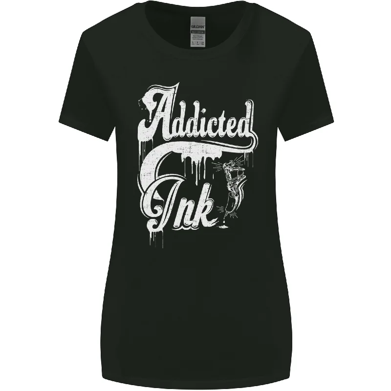 Addicted Ink Tattoo Tattooist Biker Art Womens Wider Cut T-Shirt Fashionable Trendy Casual Addicted Ink Tattoo Tattooist Biker Art Womens Wider Cut T-Shirt Fashionable Trendy Casual