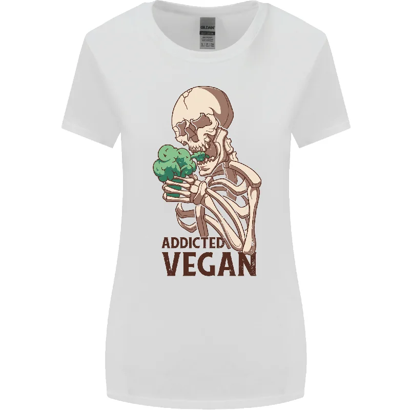 Addicted Vegan Skeleton Eating Vegetables Womens Wider Cut T-Shirt Notch Collar Peter Pan Collar Cowl Neck Addicted Vegan Skeleton Eating Vegetables Womens Wider Cut T-Shirt Notch Collar Peter Pan Collar Cowl Neck