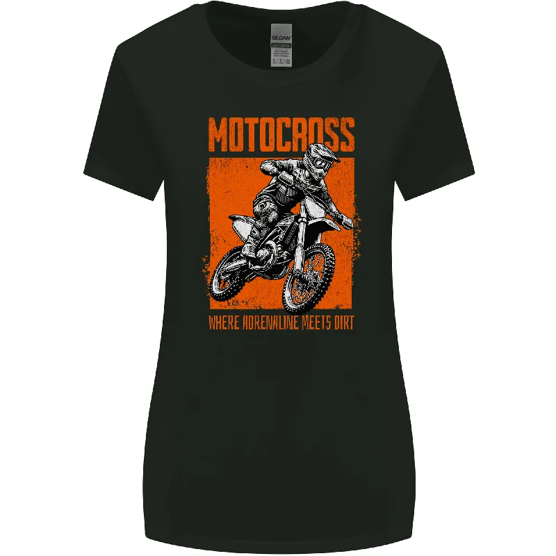 Adrenaline Dirt Motocross MotoX Dirt Bike Womens Wider Cut T-Shirt Notch Collar Peter Pan Collar Cowl Neck Adrenaline Dirt Motocross MotoX Dirt Bike Womens Wider Cut T-Shirt Notch Collar Peter Pan Collar Cowl Neck