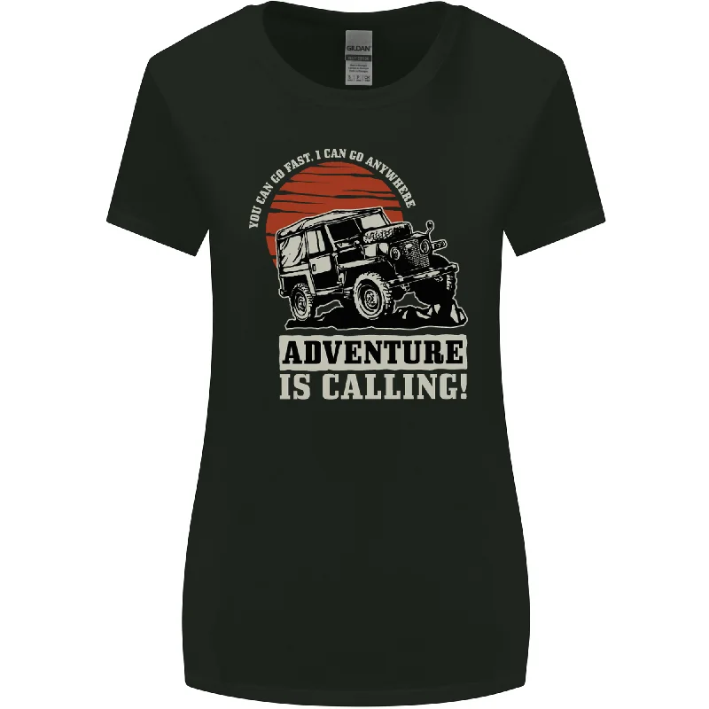 Adventure Is Calling 4X4 Off Roading Road Womens Wider Cut T-Shirt Embroidered Appliqued Beaded Adventure Is Calling 4X4 Off Roading Road Womens Wider Cut T-Shirt Embroidered Appliqued Beaded