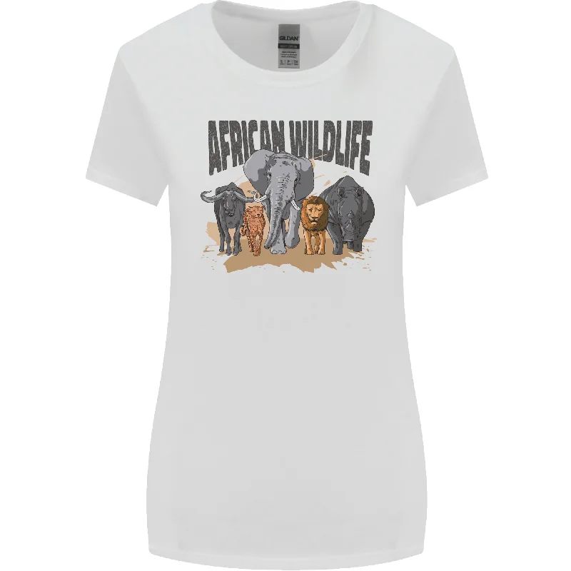 African Wildlife Elephant Lion Rhino Safari Womens Wider Cut T-Shirt Sequined Glittery Shiny African Wildlife Elephant Lion Rhino Safari Womens Wider Cut T-Shirt Sequined Glittery Shiny