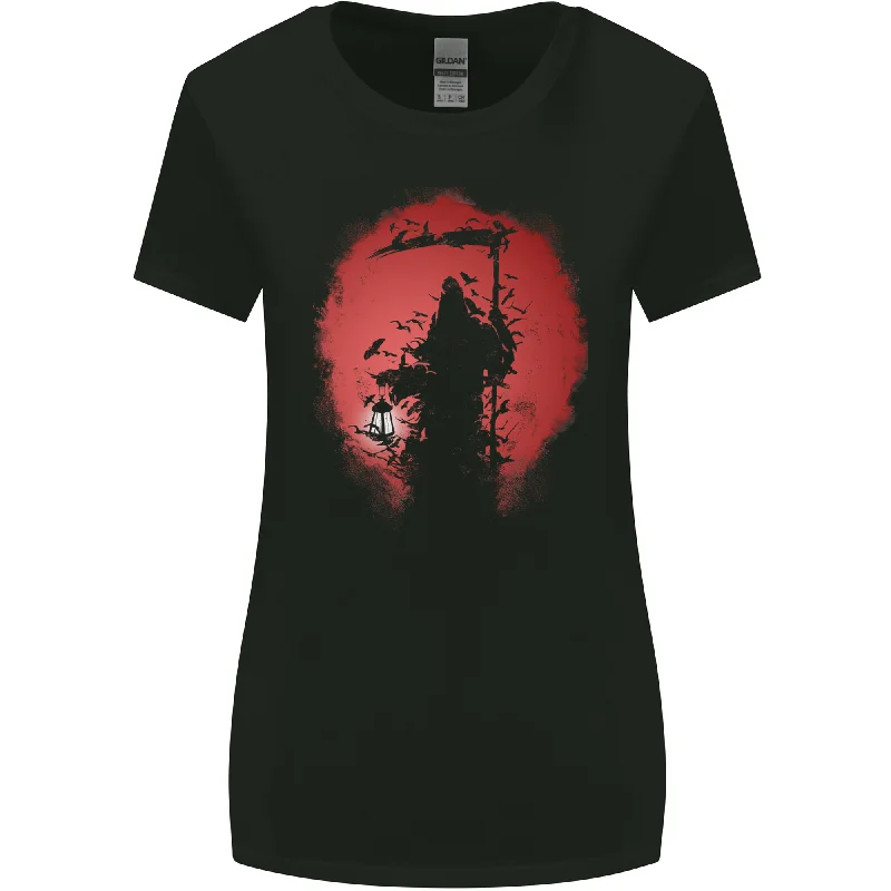 Afterlife Grim Reaper Death Gothic Skull Womens Wider Cut T-Shirt Chenille Brocade Lace Afterlife Grim Reaper Death Gothic Skull Womens Wider Cut T-Shirt Chenille Brocade Lace