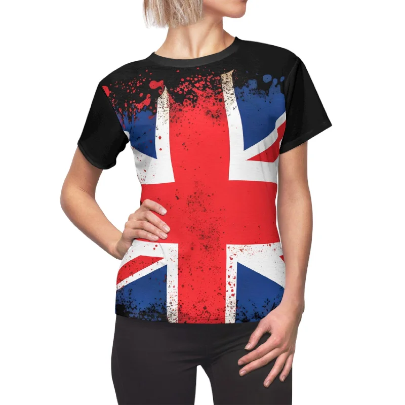 British Flag Women's Cut & Sew Black Tee Modern Contemporary Chic