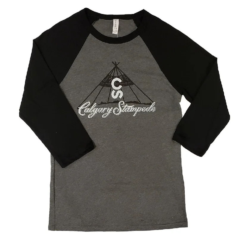 Calgary Stampede Teepee Logo Black & Grey Baseball Tee Spandex Blend Rayon Blend Denim Blend