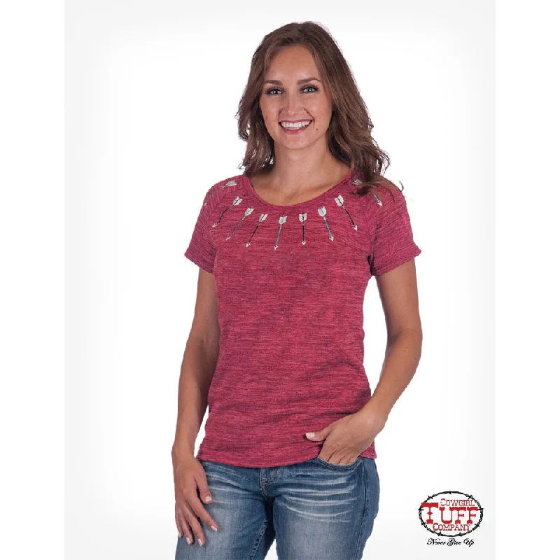 Cowgirl Tuff Arrow Accent Women's Red Tee Mesh Blend Leather Blend Suede Blend