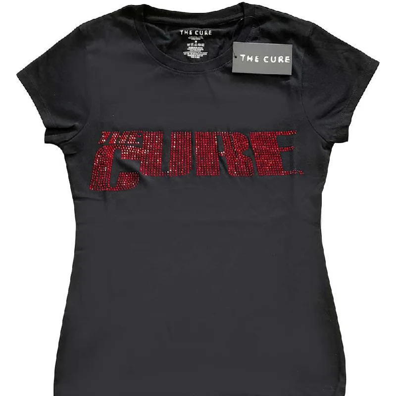 The Cure | Official Ladies T-shirt | Logo (Diamante) Front Pockets Side Pockets Patch Pockets