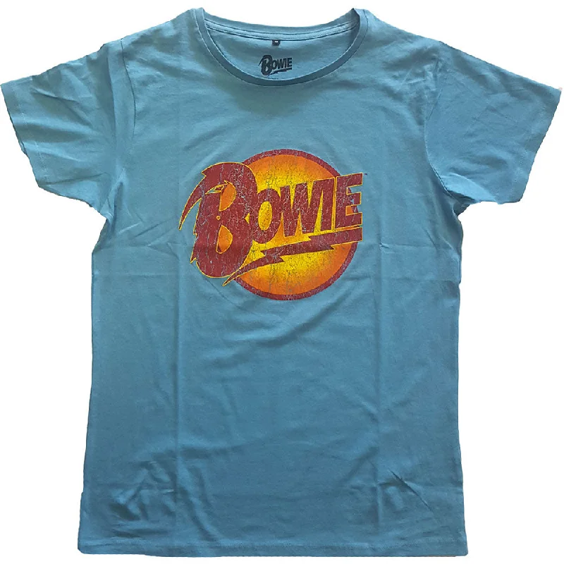 David Bowie | Official T-Shirt | Vintage Diamond Dogs Blue Ribbed T-Shirt High Neck Heavyweight