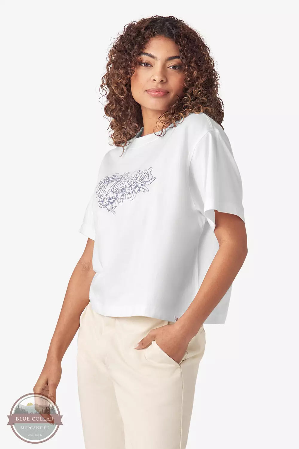 FS304WH Floral Graphic Boxy T-Shirt in White Rayon Fabric Velvet Fabric Corduroy Fabric