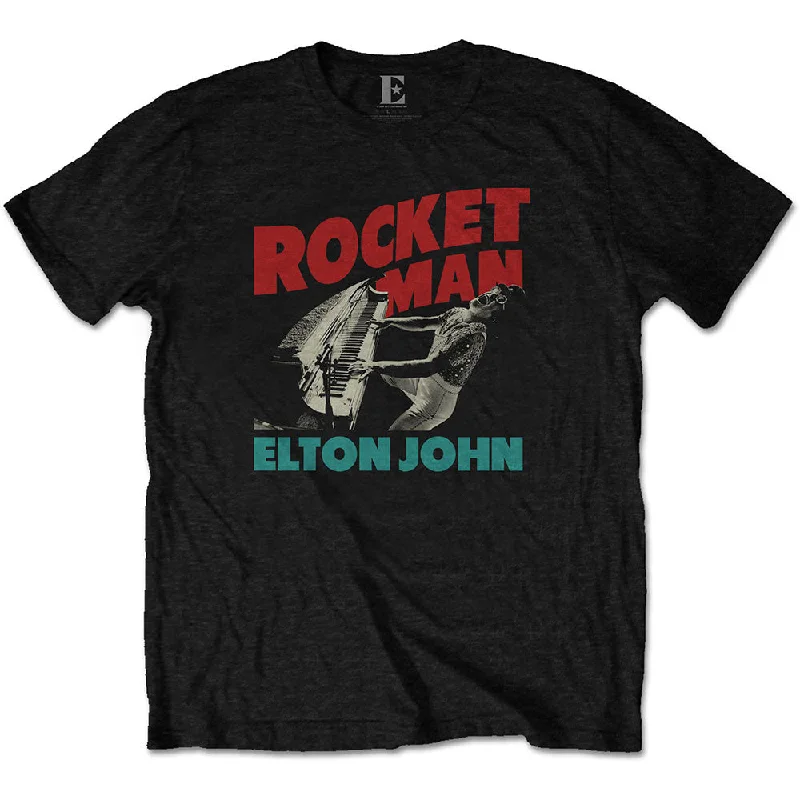 Elton John | Official Band T-Shirt | Rocketman Piano Ribbed Striped Patterned