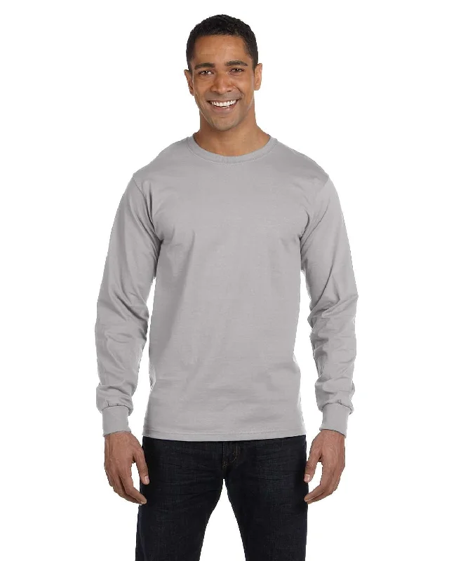 Hanes Long Sleeve Beefy-T T-Shirt | Light Steel Welt Pockets Slit Pockets Flap Pockets Hanes Long Sleeve Beefy-T T-Shirt | Light Steel Welt Pockets Slit Pockets Flap Pockets