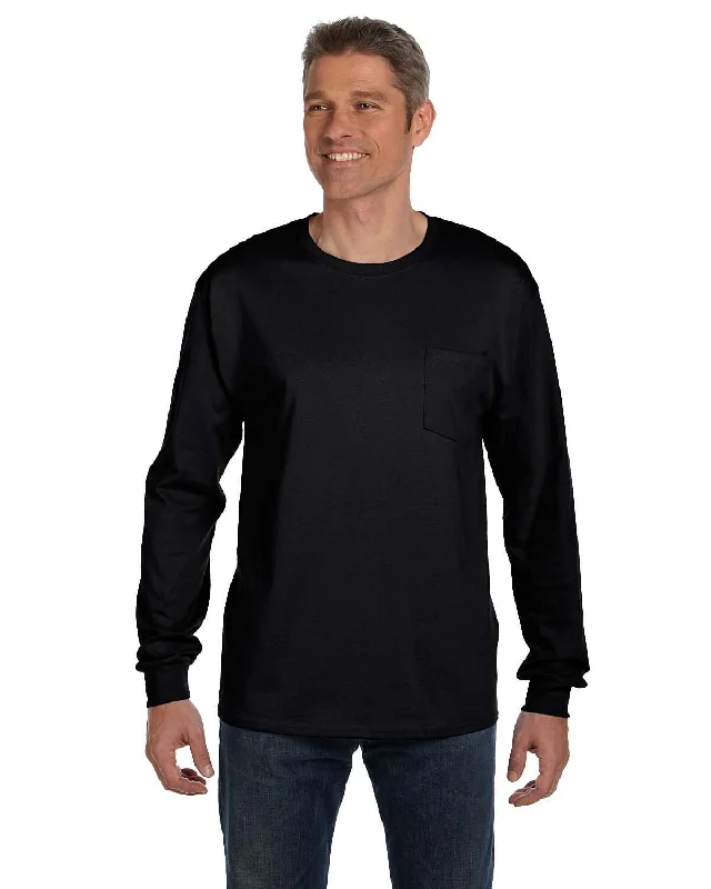 Hanes Tagless Long Sleeve Pocket T-Shirt | Black Chenille Fabric Brocade Fabric Lace Fabric Hanes Tagless Long Sleeve Pocket T-Shirt | Black Chenille Fabric Brocade Fabric Lace Fabric