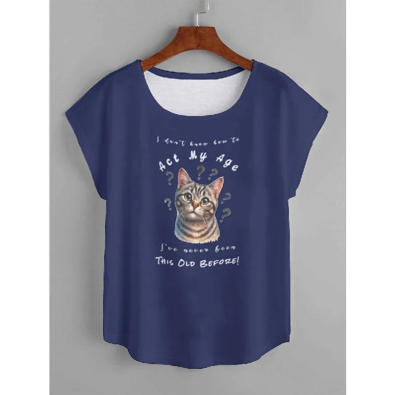 I Don't Know How to Act My Age Women's Tabby Cat T-shirt Houndstooth Herringbone Solid