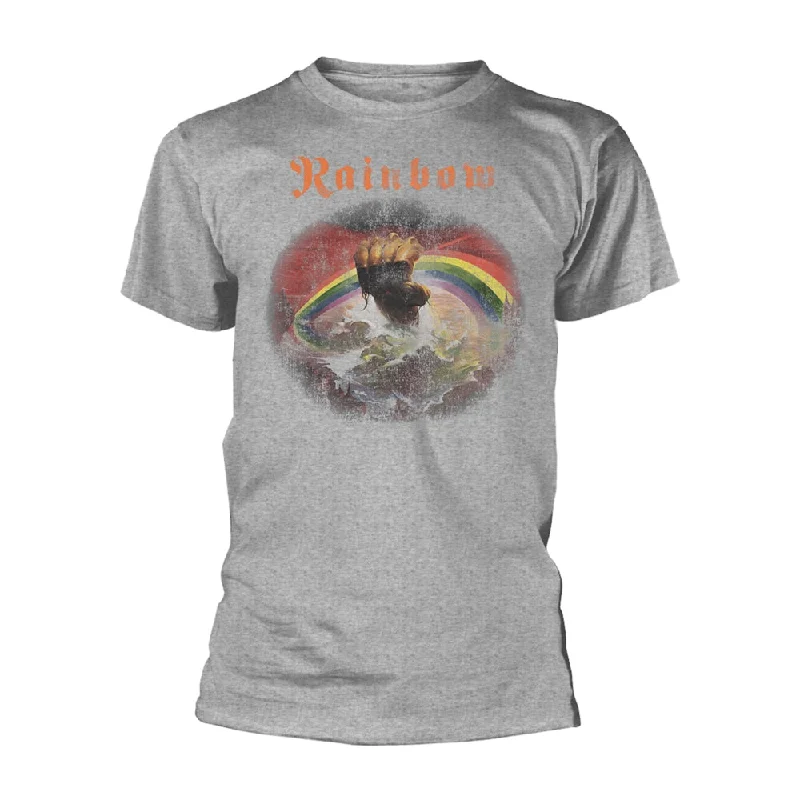 Rainbow | Official Band T-Shirt | Rising Distressed (Sports Grey) Chenille Blend Fleece Blend Nylon Blend Rainbow | Official Band T-Shirt | Rising Distressed (Sports Grey) Chenille Blend Fleece Blend Nylon Blend