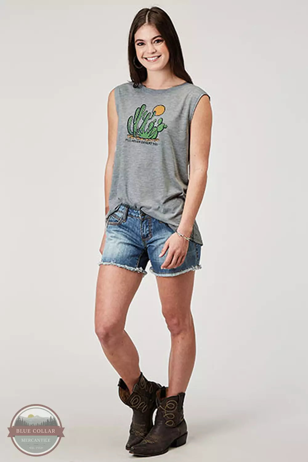 03-037-0513-2021 GY Jersey Knit Sleeveless T-Shirt Mesh Canvas Denim