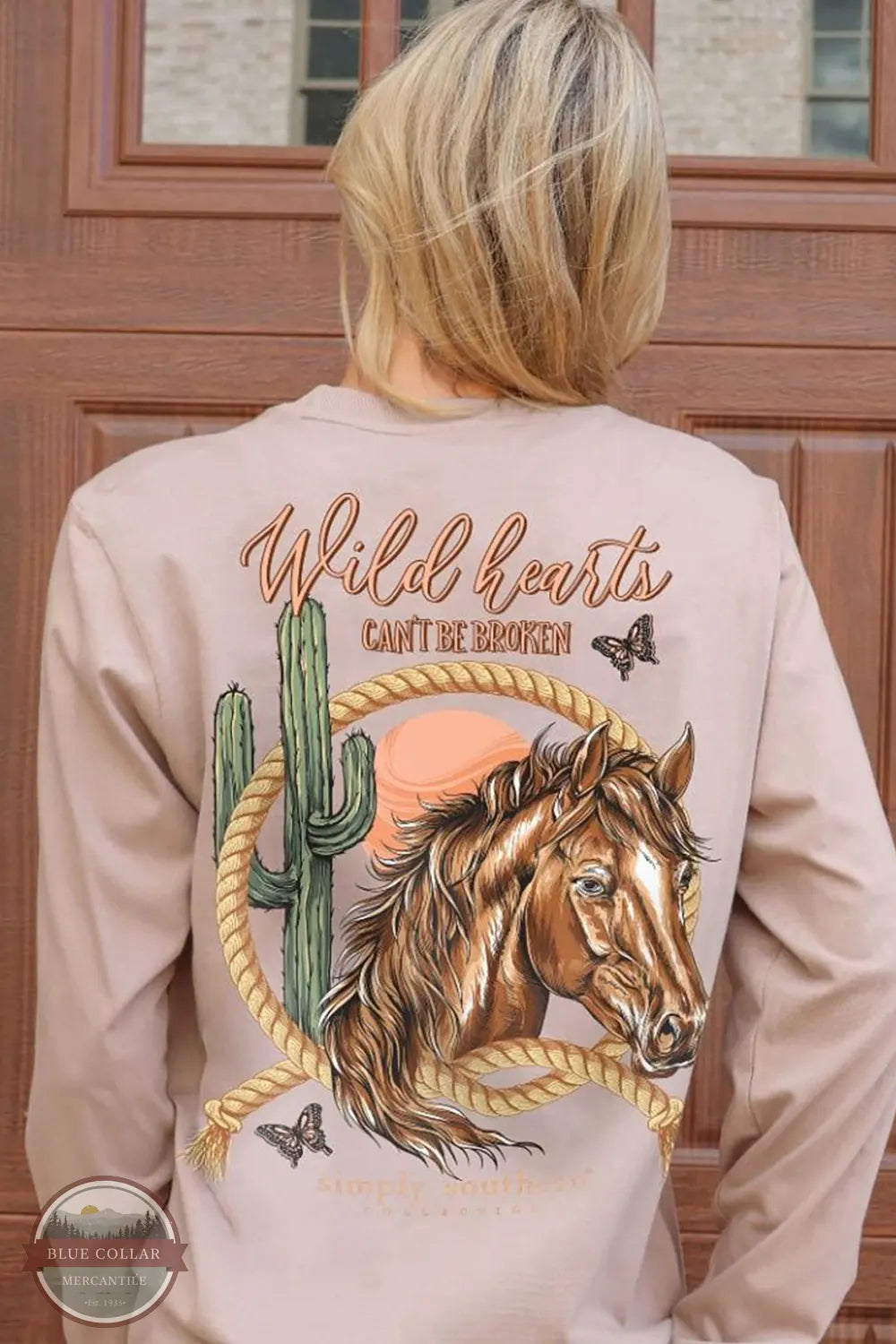 LS-WILDHRT-MOCHA Wild Hearts Can't be Broken Long Sleeve T-Shirt Hooded Caped Shawl Collar