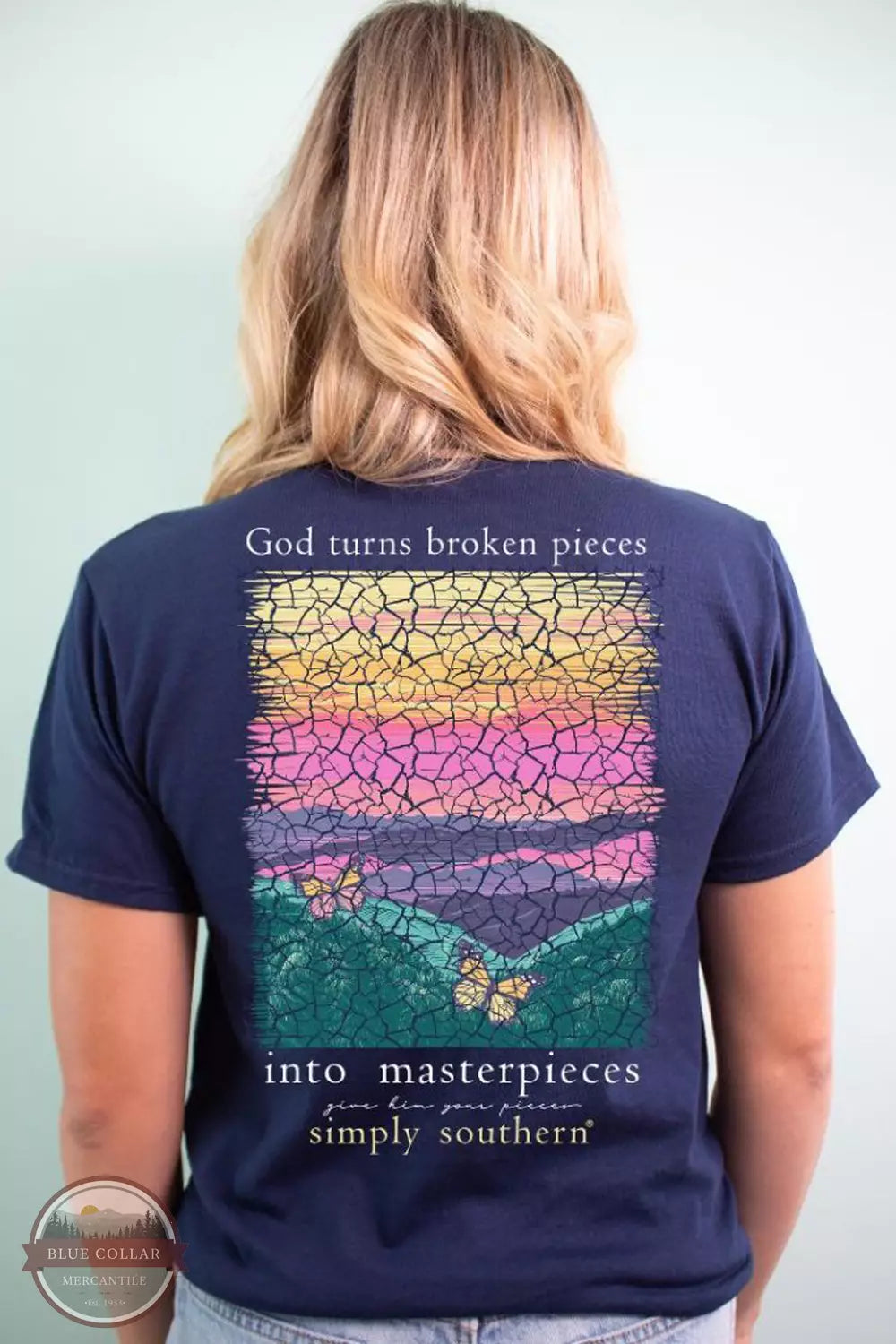 SS-PIECES-NAVY God Turns Broken Pieces into Masterpieces T-Shirt Fitted T-Shirt Seamless Stretchy