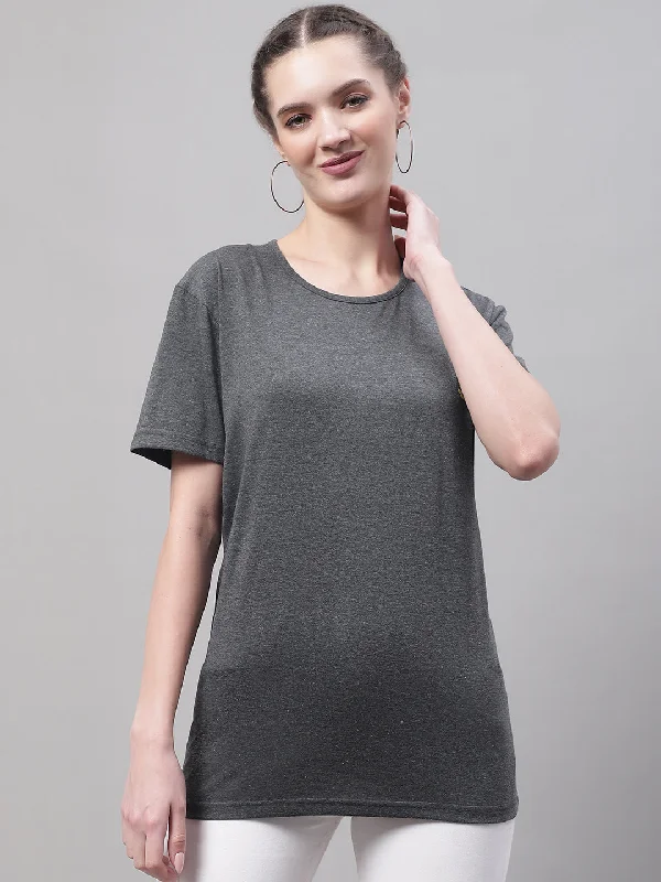 Vimal Jonney Round Neck Cotton Solid Anthracite T-Shirt for Women Chenille Fabric Brocade Fabric Lace Fabric