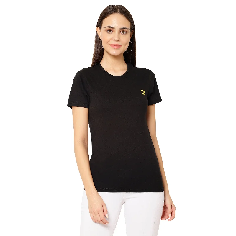 Vimal Jonney Black Color T-shirt For Women Solid Color Striped Floral