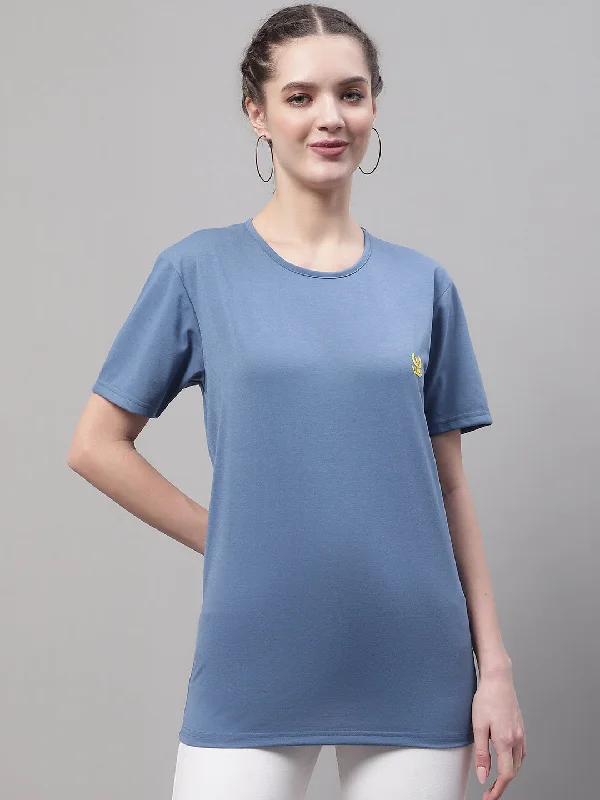 Vimal Jonney Round Neck Cotton Solid Dark Grey T-Shirt for Women Lace Blend Ribbed Blend Corduroy Blend