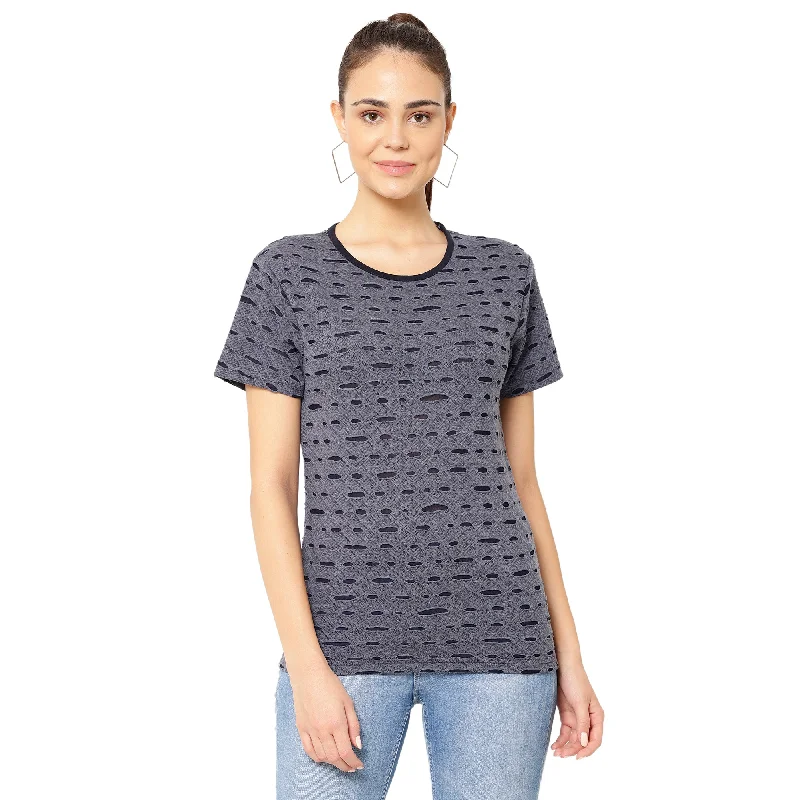 Vimal Jonney Dark Blue Color T-shirt For Women Houndstooth Herringbone Solid