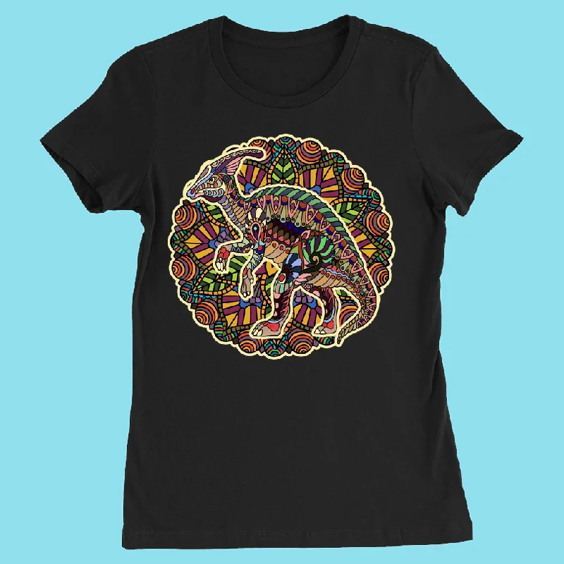 Women Hadrosaur Mandala T-Shirt Mesh Blend Leather Blend Suede Blend