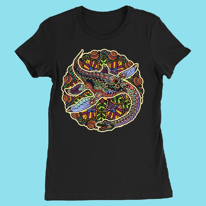 Women Plesiosaurus Mandala T-Shirt Collared T-Shirt Boat Neck A-Line