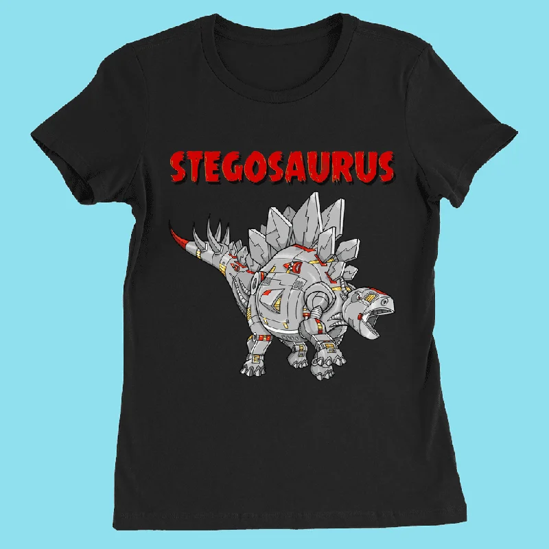 Women Robot Stegosaurus T-Shirt V-Neck T-Shirt Long Sleeve Cotton