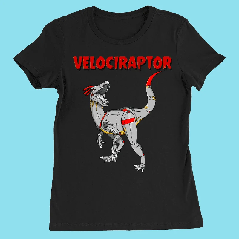 Women Robot Velociraptor T-Shirt Striped Floral Plaid