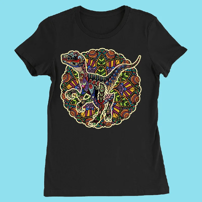 Women Velociraptor Mandala T-Shirt Striped Floral Plaid