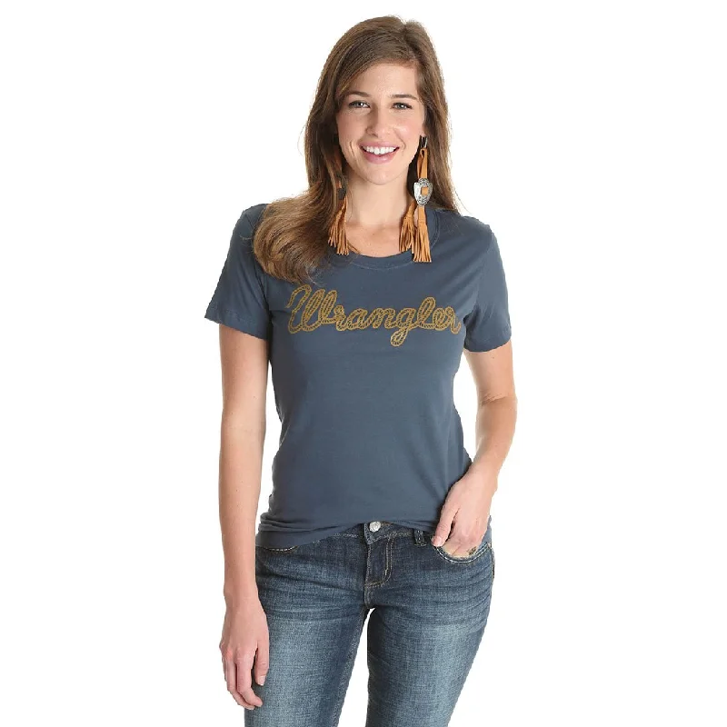 Wrangler Retro® Boyfriend Fit Rope Logo Womens Navy Tee Welt Pockets Slit Pockets