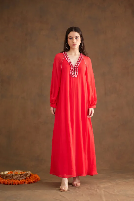 Coral Maxi Dress Fashionable Chiffon Maxi Dress