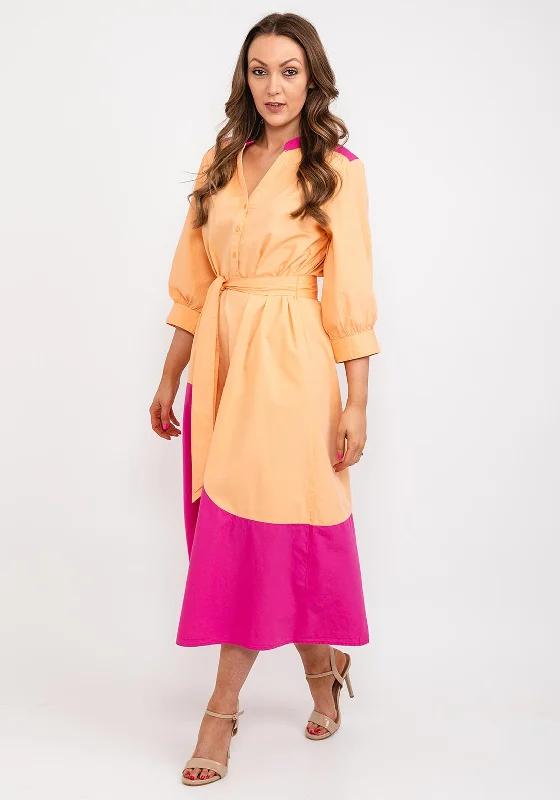 b.young Colour Block Tunic Maxi Dress, Orange & Fuchsia Chic Off-Shoulder Maxi Dress