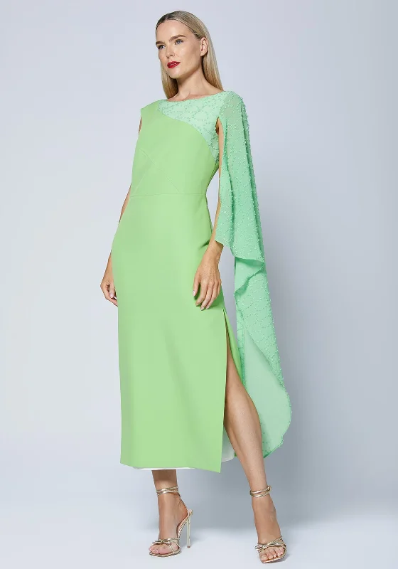 Caroline Kilkenny Pen Drape Sleeve Maxi Dress, Green Trendy Satin Maxi Dress