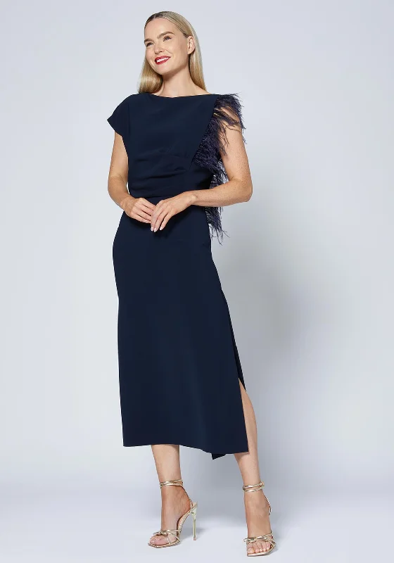 Caroline Kilkenny Trish Feather Shoulder Maxi Dress, Navy Elegant Floral Maxi Dress