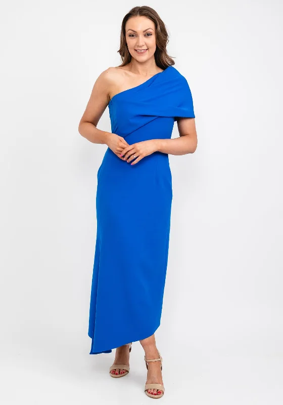 Caroline Kilkenny Vickie Drape Shoulder Maxi Dress, Blue Cozy Knitted Maxi Dress