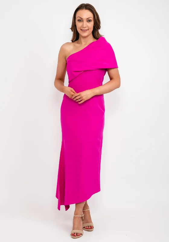 Caroline Kilkenny Vickie Drape Shoulder Maxi Dress, Lipstick Pink Fashionable Chiffon Tiered Maxi Dress