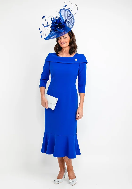 Cassandra Fishtail Maxi Dress, Royal Blue Stylish Maxi Dress with Frills