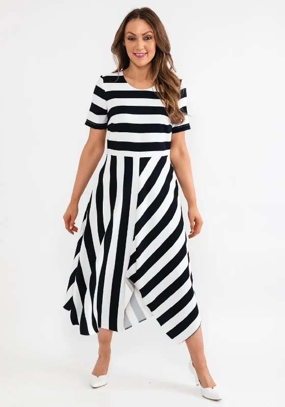 Coco Doll Hara Geometric Stripe Maxi Dress, Black & White Comfortable Ruffle Hem Maxi Dress