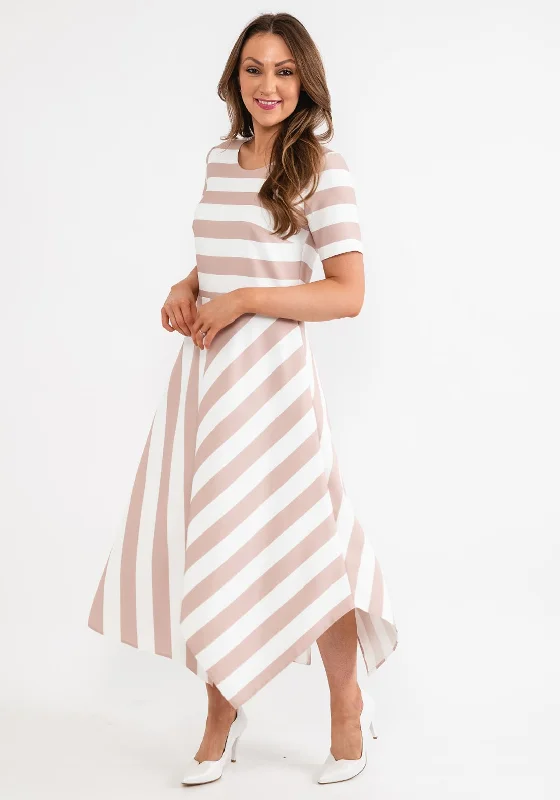 Coco Doll Hara Geometric Stripe Maxi Dress, Taupe & White Trendy Floral Print Maxi Dress