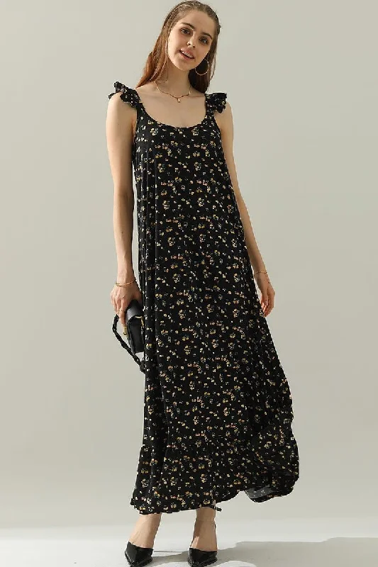 RUFFLE DETAILED SLEEVELESS MAXI DRESS Comfortable Flowy Maxi Dress