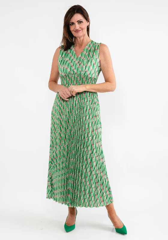 d.e.c.k. by Decollage One Size Glitter Maxi Dress, Green Trendy Printed Maxi Dress