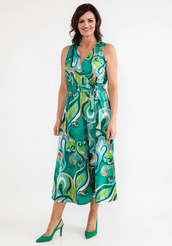 d.e.c.k. by Decollage One Size Swirl Maxi Dress, Green Elegant Wraparound Maxi Dress